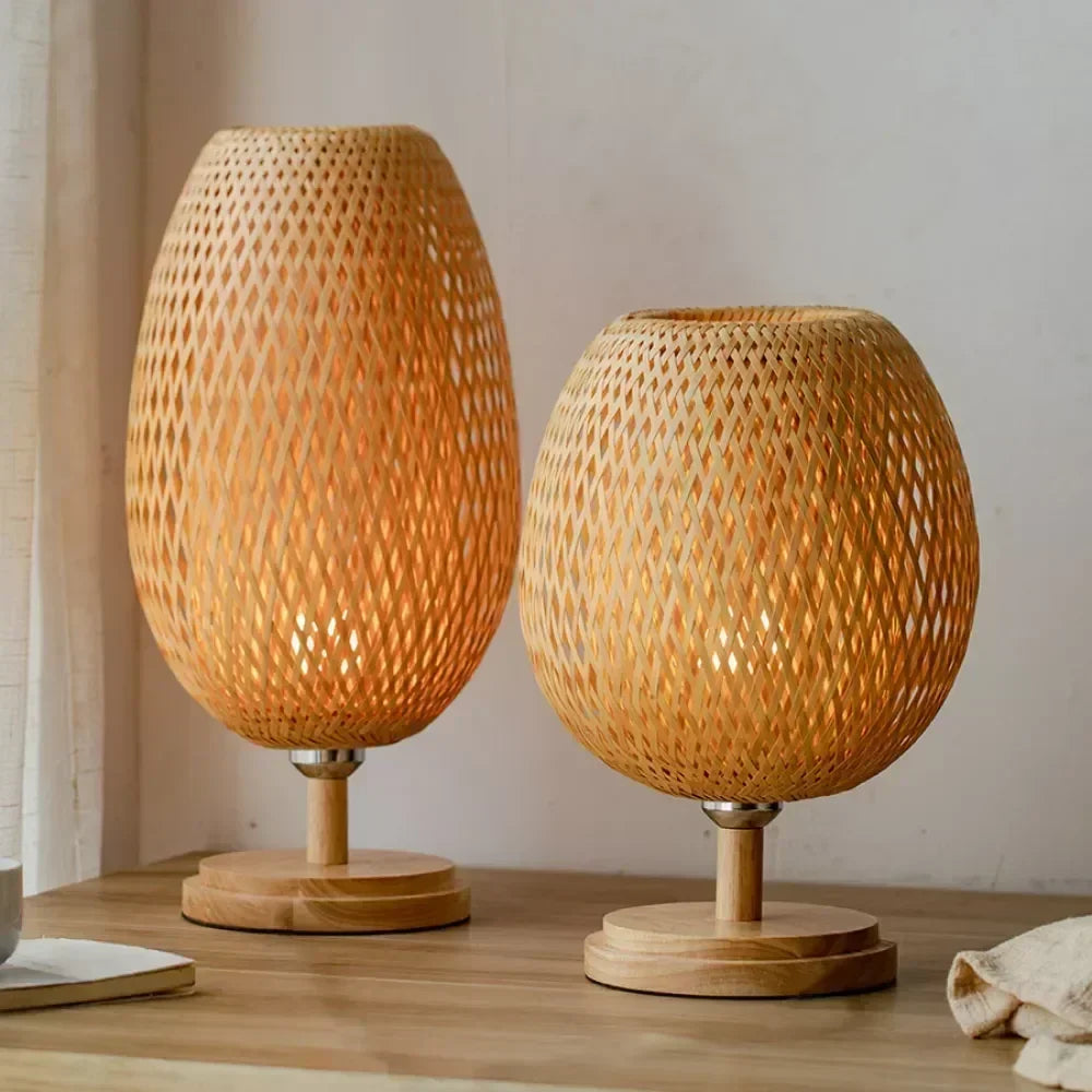 Modern Handwoven Bamboo Table Lamp – Natural Light & Minimalist Home Décor