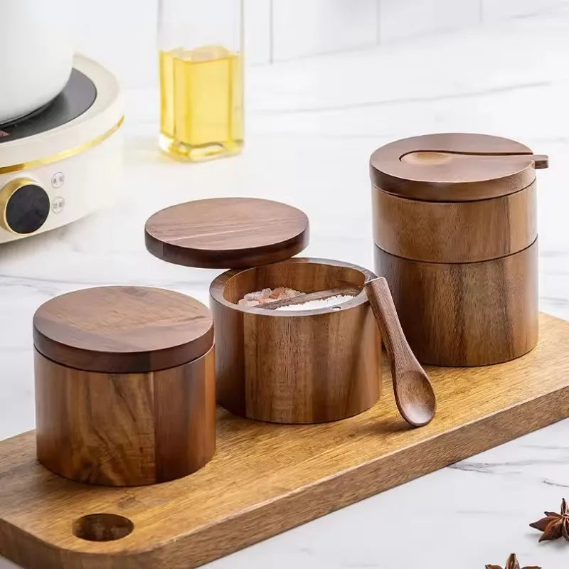 Eco-Friendly Wooden Salt Box – Magnetic Swivel Lid Storage Container