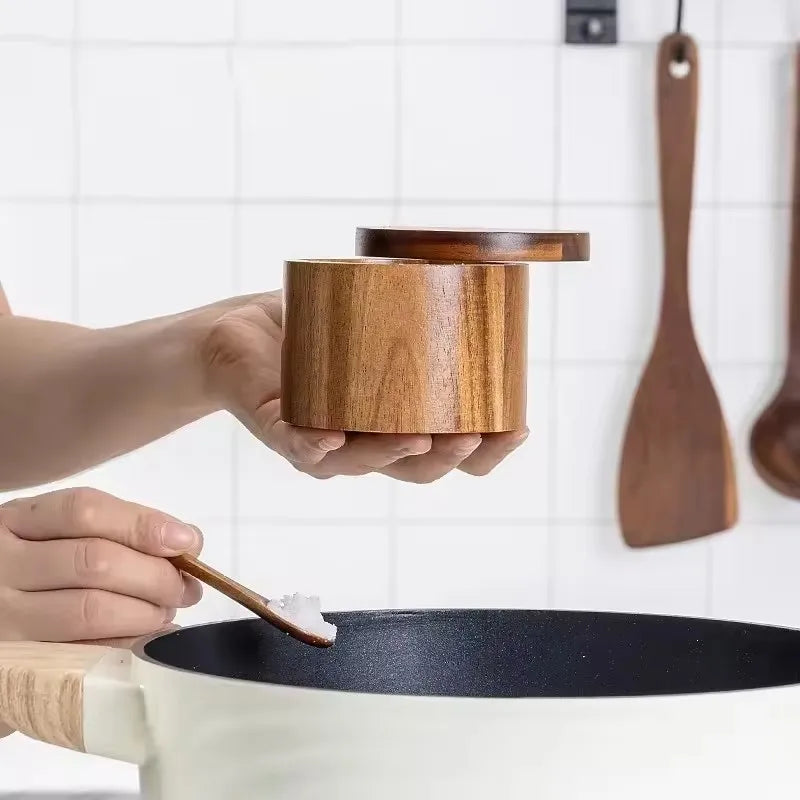 Eco-Friendly Wooden Salt Box – Magnetic Swivel Lid Storage Container