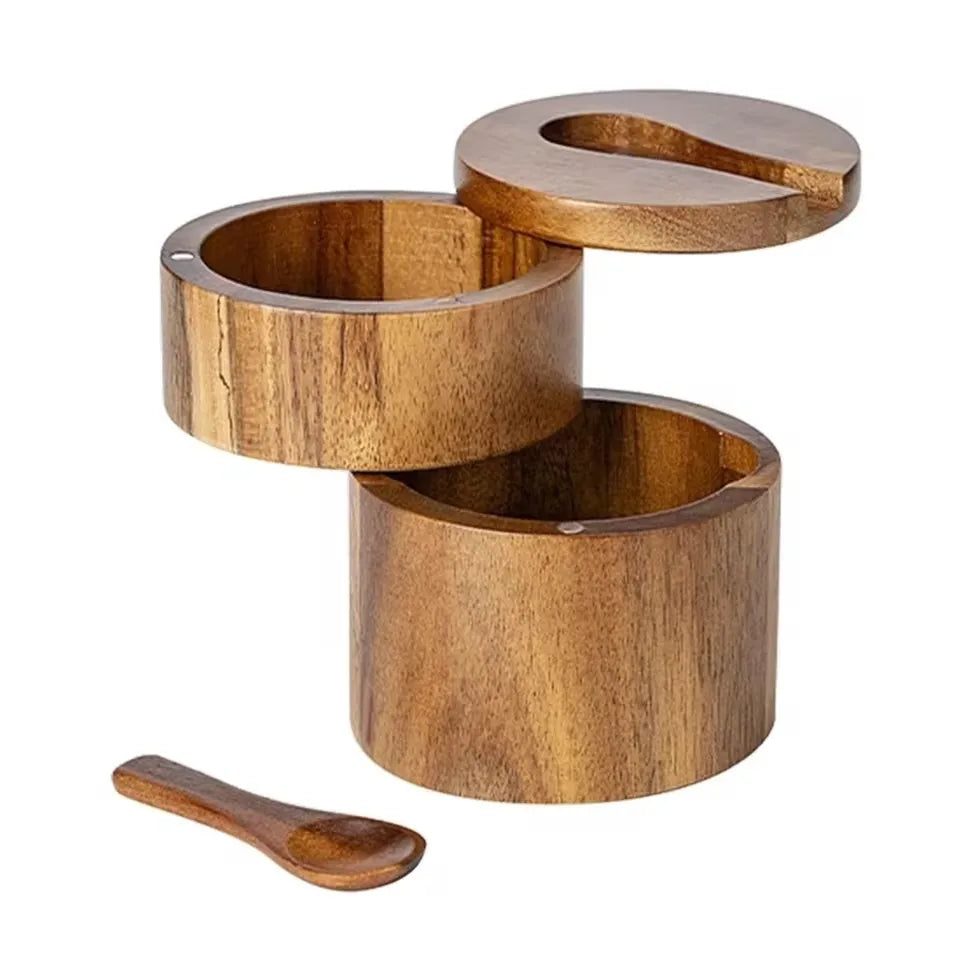 Eco-Friendly Wooden Salt Box – Magnetic Swivel Lid Storage Container