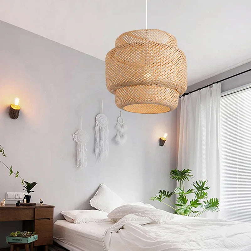 Handmade Bamboo Pendant Light – Handwoven Natural Bedroom, Dining Room & Living Spaces