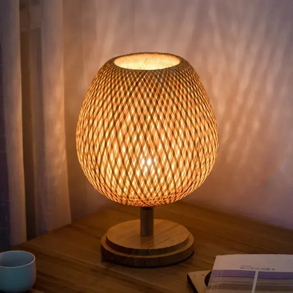 Modern Handwoven Bamboo Table Lamp – Natural Light & Minimalist Home Décor