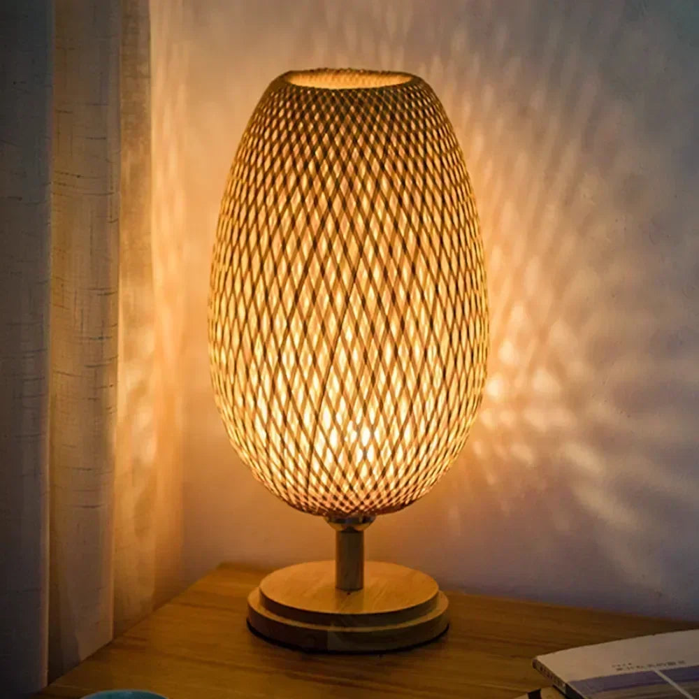 Modern Handwoven Bamboo Table Lamp – Natural Light & Minimalist Home Décor