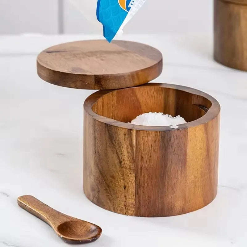 Eco-Friendly Wooden Salt Box – Magnetic Swivel Lid Storage Container