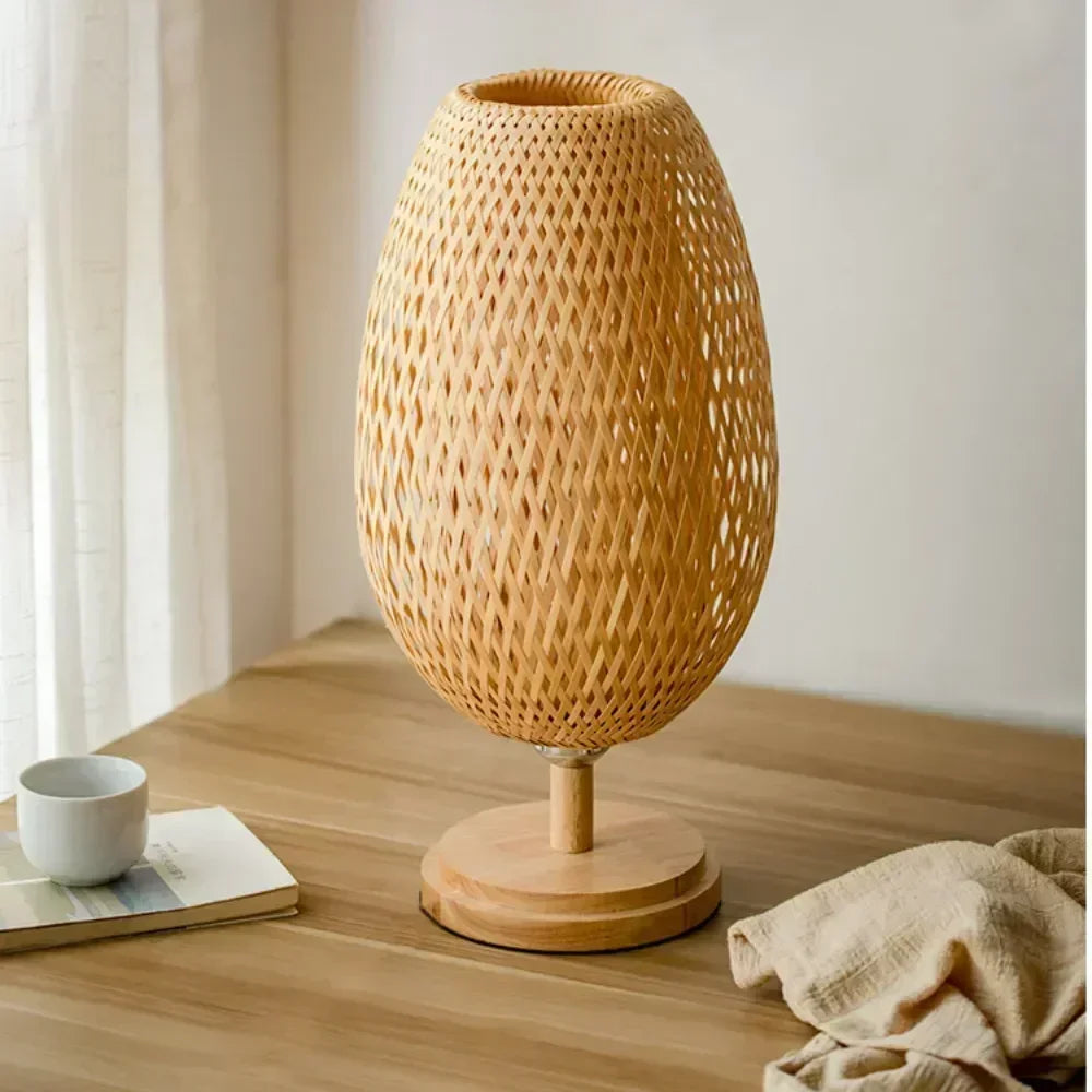 Modern Handwoven Bamboo Table Lamp – Natural Light & Minimalist Home Décor