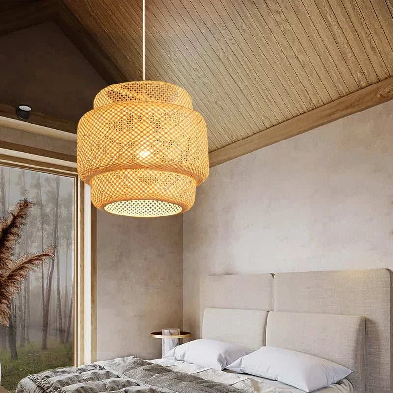 Handmade Bamboo Pendant Light – Handwoven Natural Bedroom, Dining Room & Living Spaces
