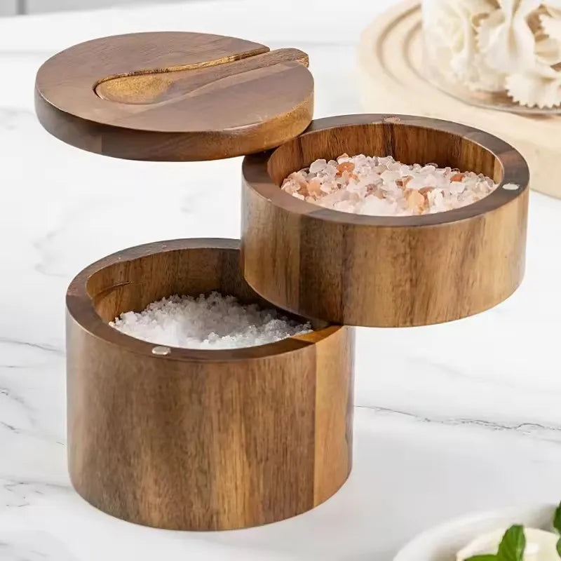 Eco-Friendly Wooden Salt Box – Magnetic Swivel Lid Storage Container