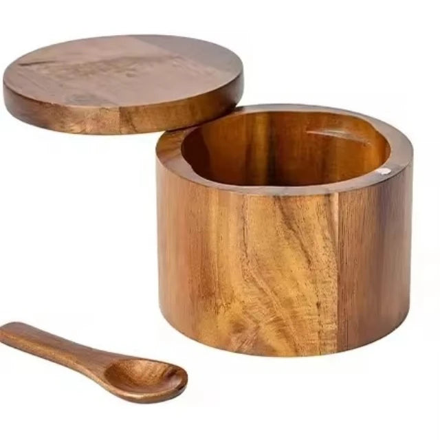 Eco-Friendly Wooden Salt Box – Magnetic Swivel Lid Storage Container