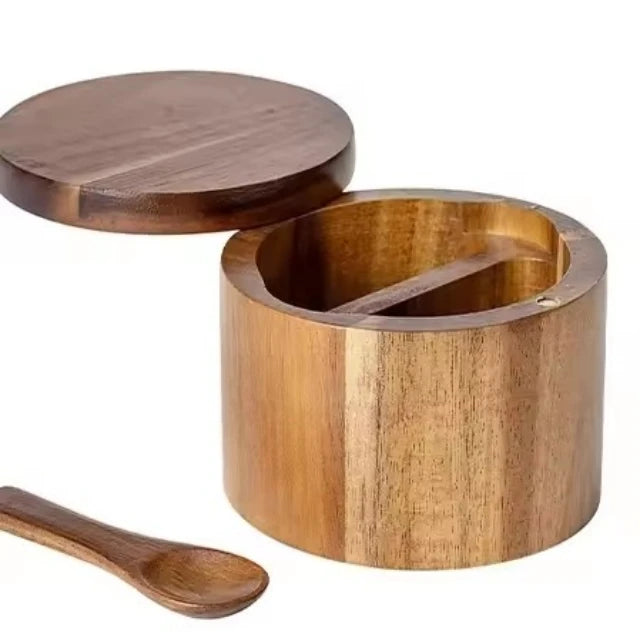 Eco-Friendly Wooden Salt Box – Magnetic Swivel Lid Storage Container